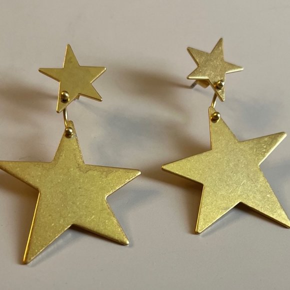 Madewell Jewelry - Madewell brass soft gold star statement earrings - dangly and fun!
